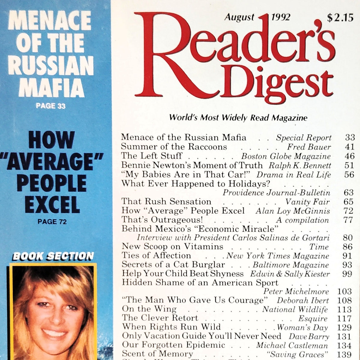 Reader's Digest August 1992 Magazine Menace of the Russian Mafia Vintage