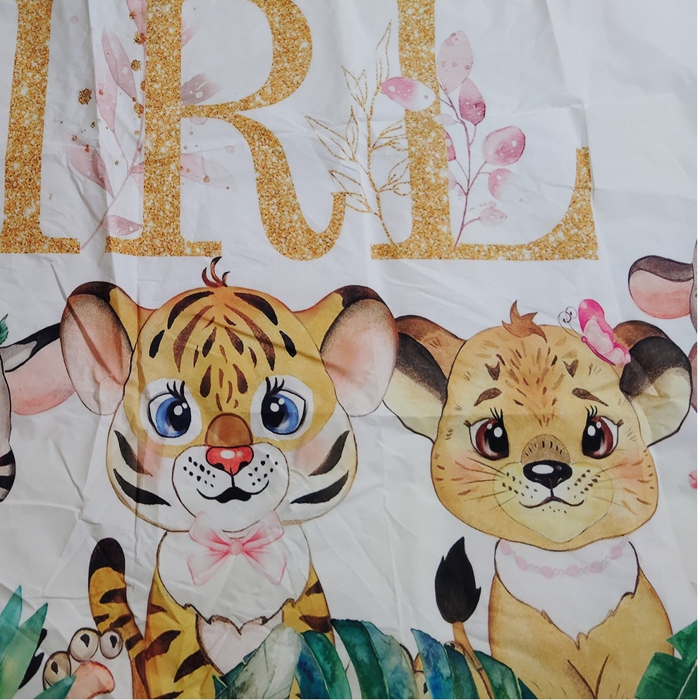 Safari Baby Shower Backdrop – 80"x60" Jungle Theme “It’s a Girl” Banner with Cute Animal Graphics