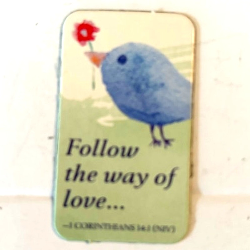 1 Corinthians 14:1 Scripture Magnet Blue Bird Red Flower Christian Inspirational