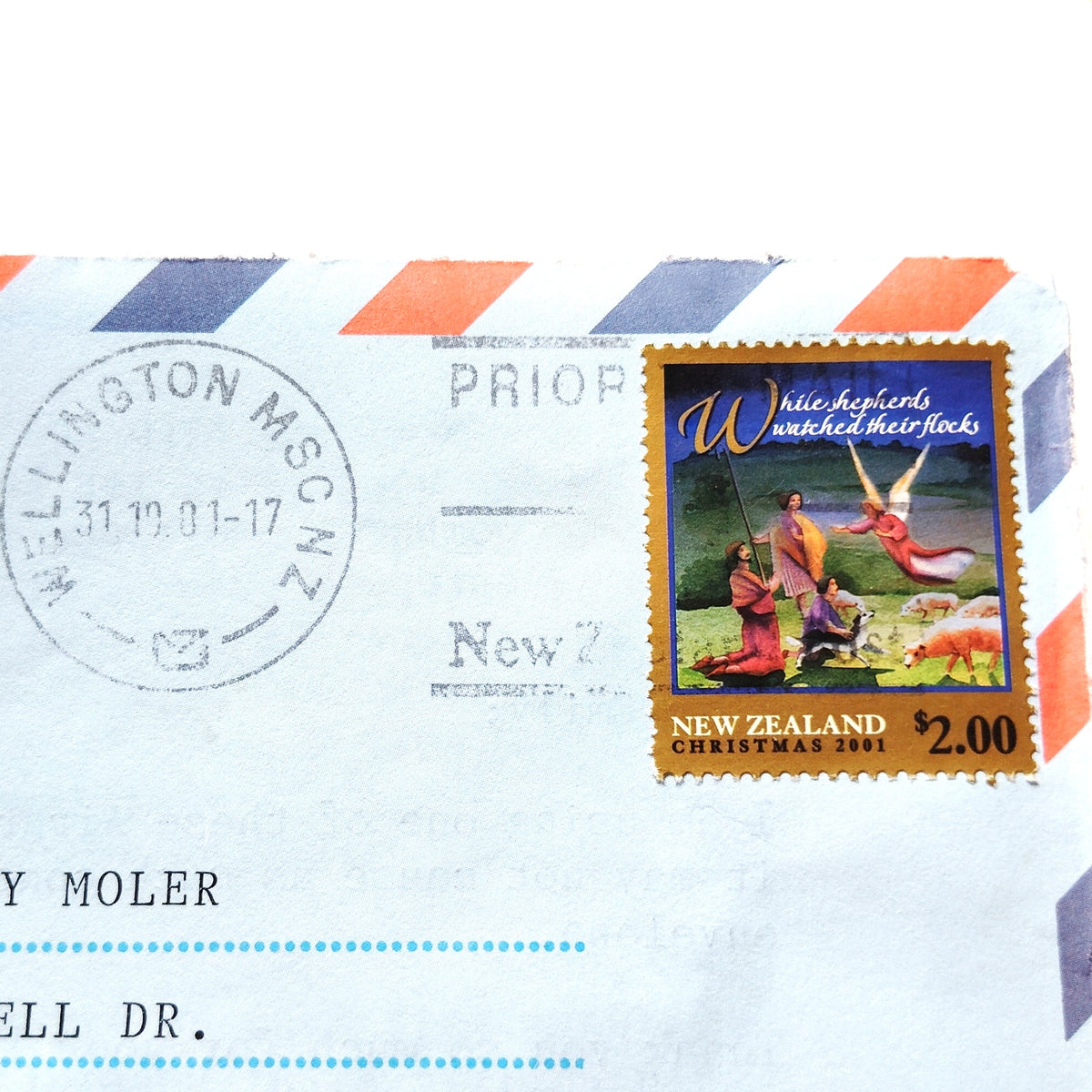 New Zealand Post 2001 Christmas $2.00 Aerogramme Cover to USA with Letter