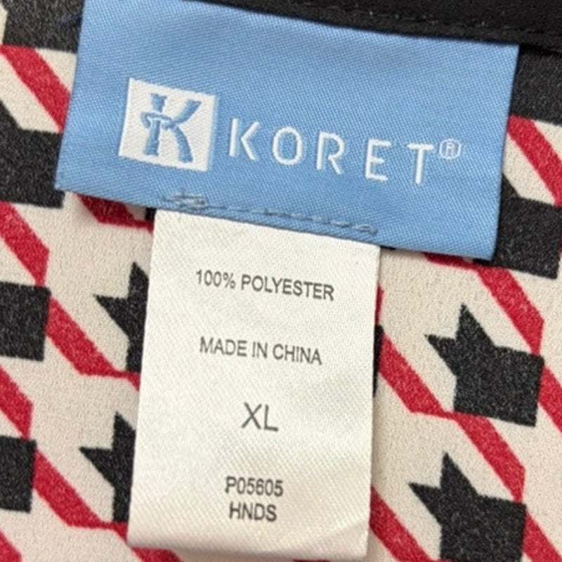 Koret Women's XL Red Black White Houndstooth Shirred Button Down Top