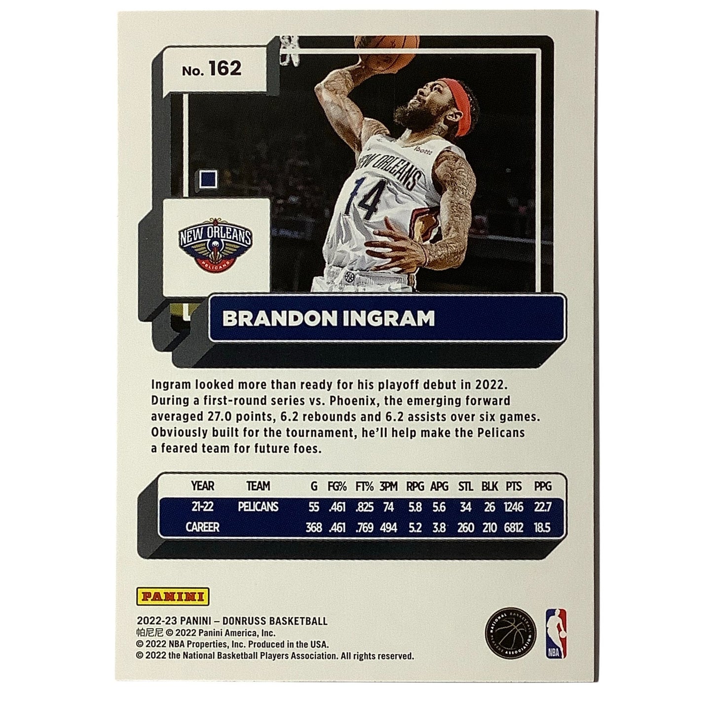 Brandon Ingram - New Orleans Pelicans, Card #162, 2022-23 NBA Panini-Donruss