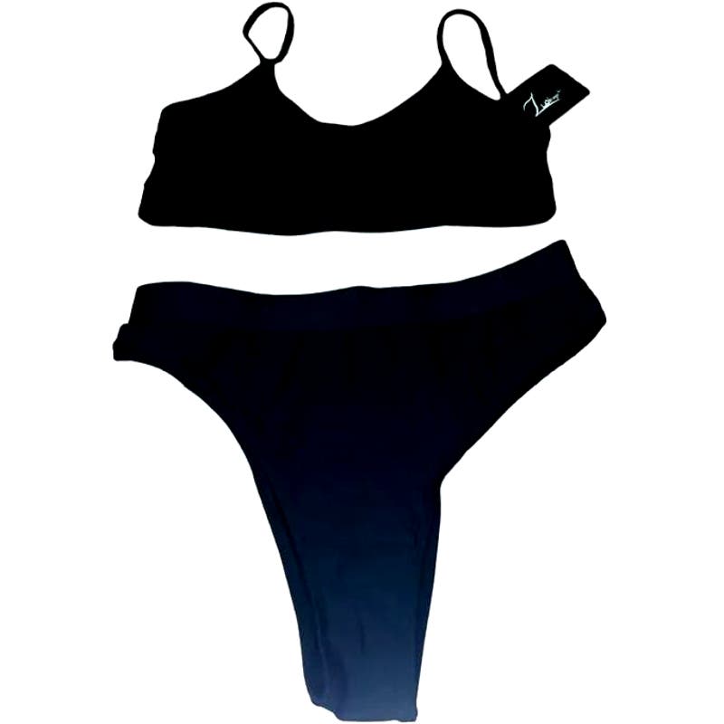 Zuvebamyo NWT High Waisted 2-Piece Ribbed Bikini Set Crop Top High Cut Cheeky, M