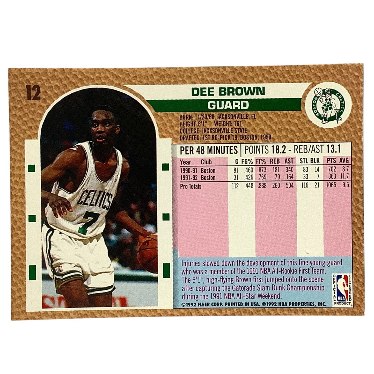 Dee Brown (G), Card #12, Boston Celtics, 1992-93 Fleer NBA