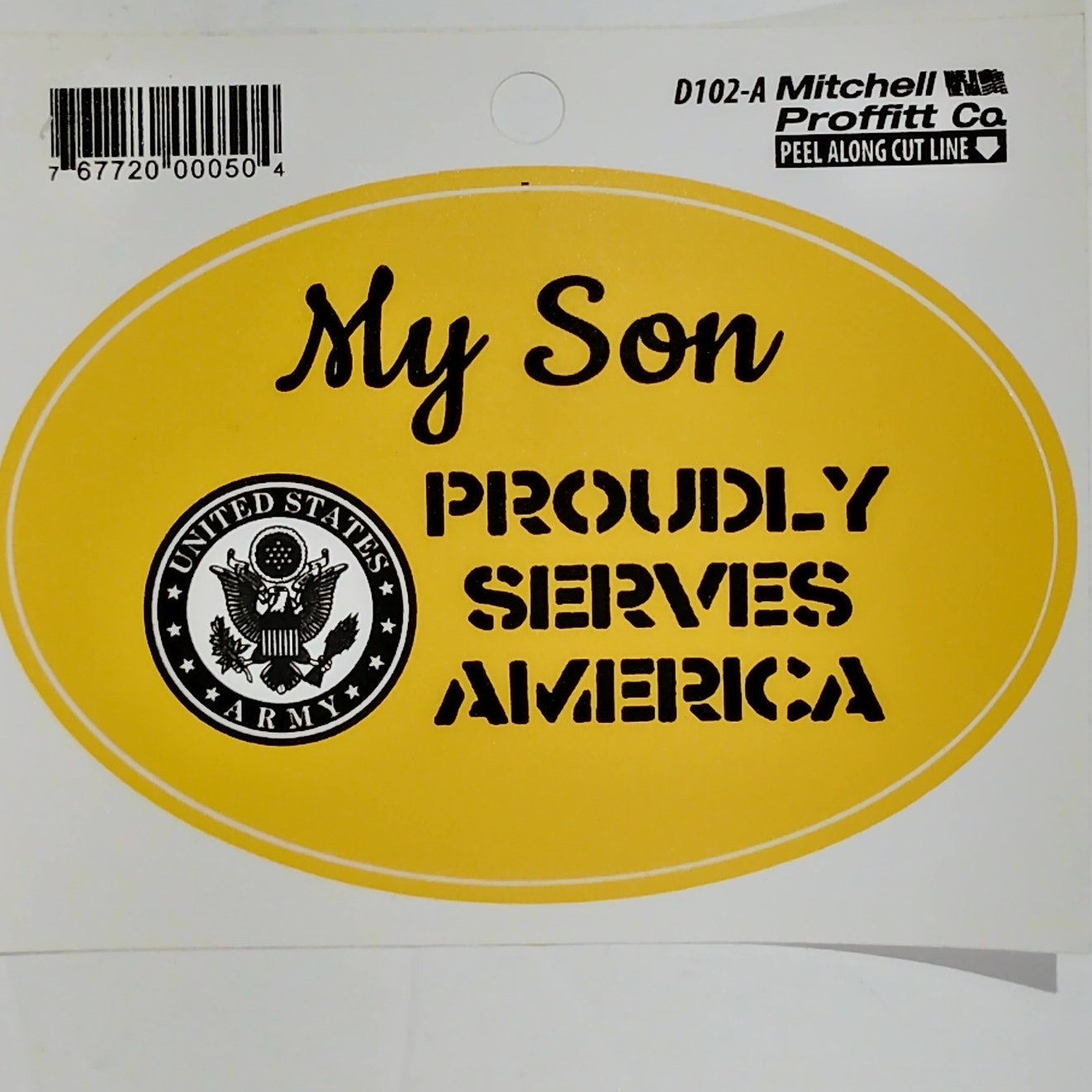 My Son Proudly Serves America Decal 4.5" x 3" Vinyl Bumper/Window – Army Emblem