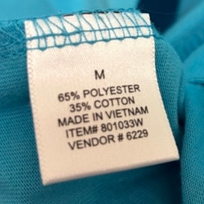 LBW Knits Women's Teal Blue V-Neck Short Sleeve Button-Up Top Size M