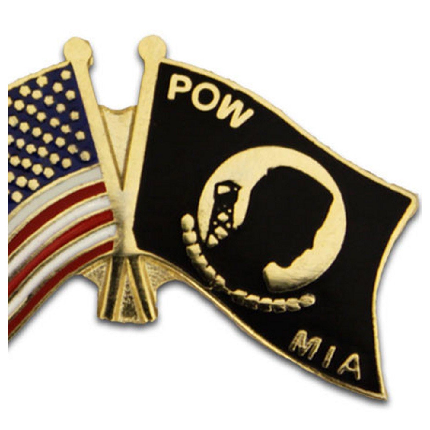 American POW‑MIA Crossed Flags Novelty Biker Jacket Hat Lapel Pin 1" × 3/4"