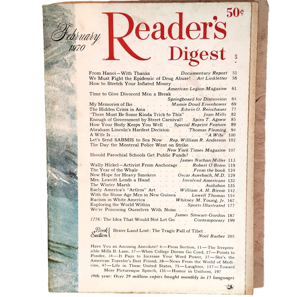Reader's Digest February 1970 Magazine Winter Chickadees, Tragic Fall of Tibet