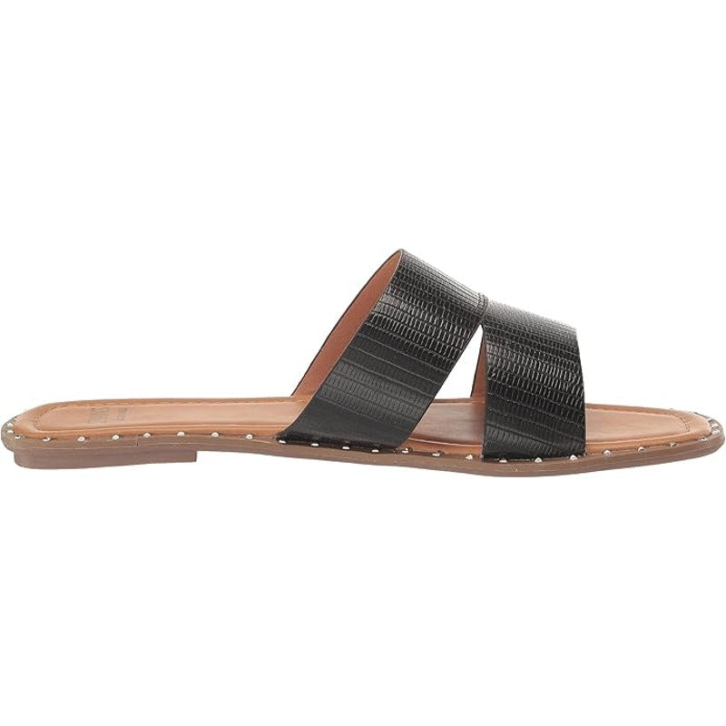 Evans Riley Emboss Sandal – Black, Women’s 8W, Double Strap Slip-On, Wide Fit