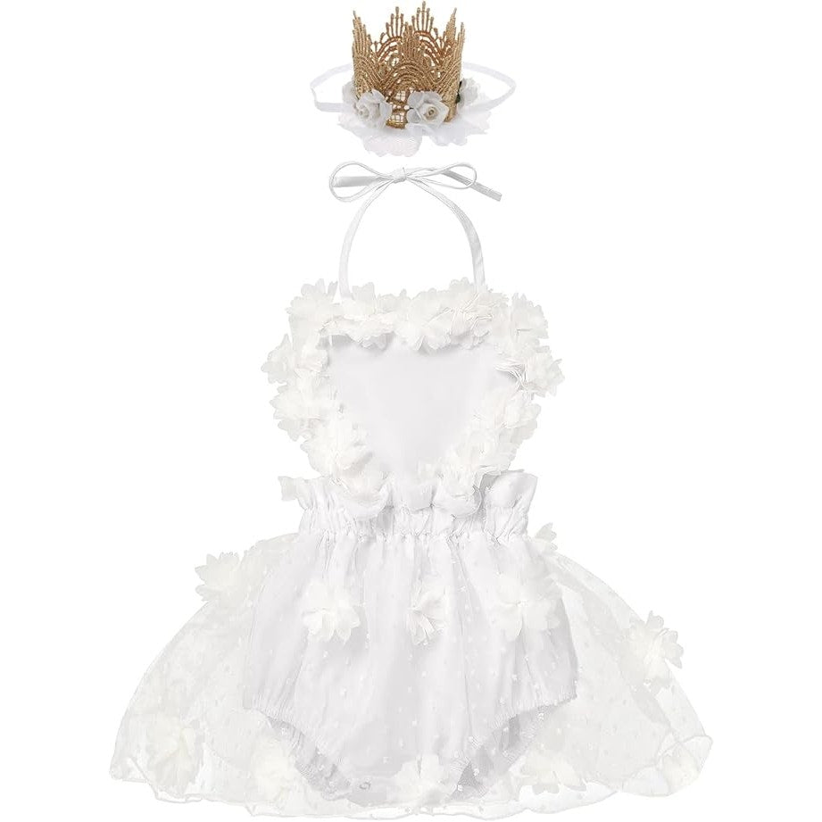 Baby Girl 1st Birthday Lace Tulle Romper Dress with Crown 18–24 Months