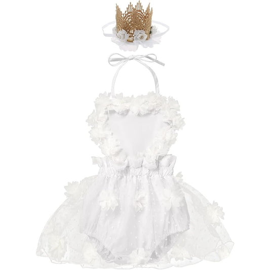 Baby Girl 1st Birthday Lace Tulle Romper Dress with Crown 18–24 Months