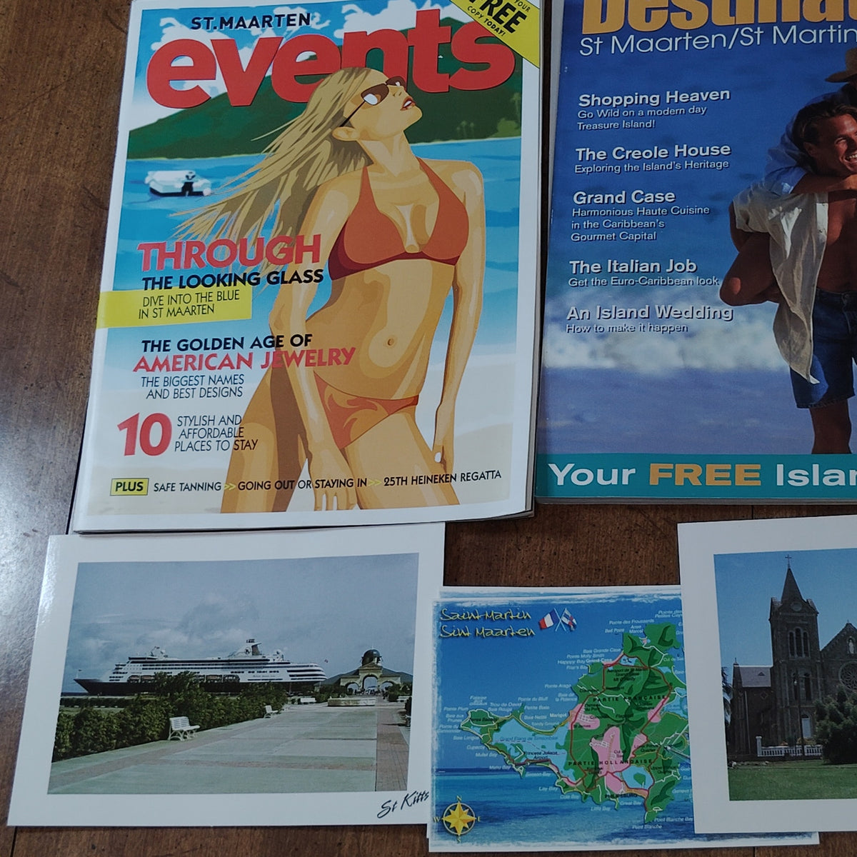 St. Martin / St. Kitts Travel Ephemera Lot- Guides, Maps, Postcards Vintage 2005