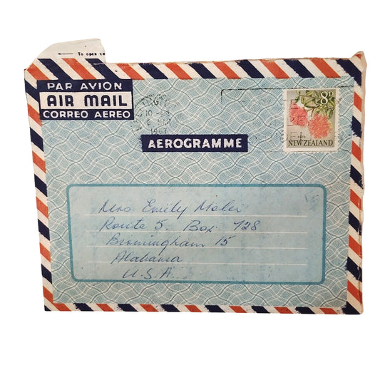 1967 New Zealand Aerogramme 8D Stamp Fox Glacier Airmail Cover Alabama