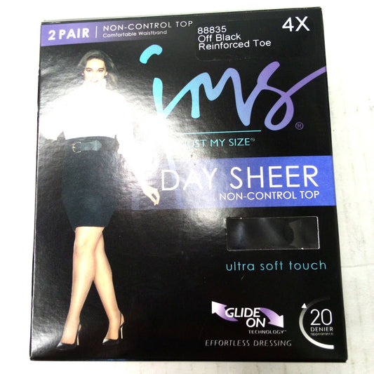 Just My Size JMS Day Sheer Non-Control Top Pantyhose 4X Off Black 2 Pair