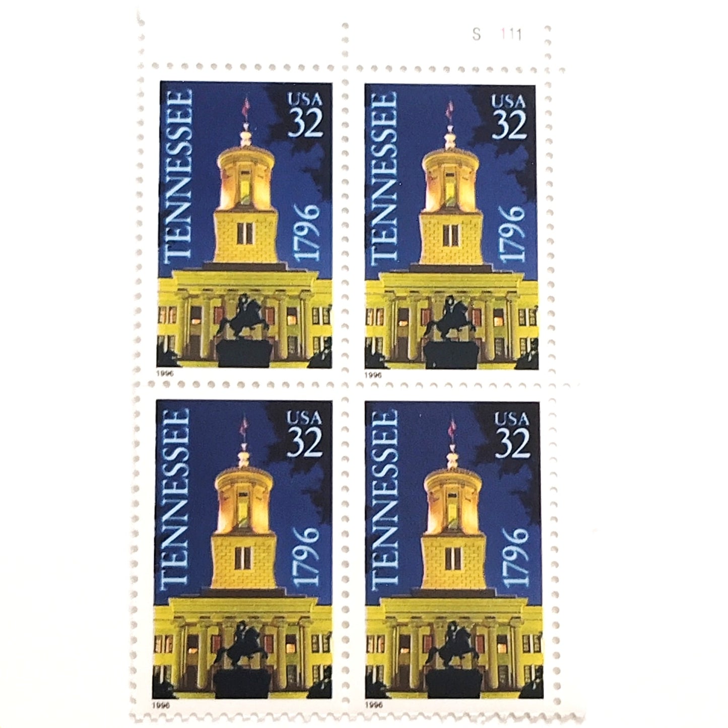 Plate Block of 4 – 1996 USA 32¢ Tennessee Statehood MNH Scott 3067 – Capitol