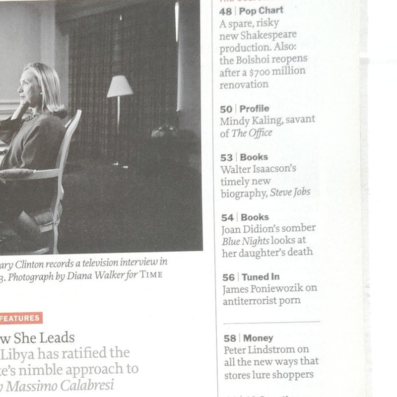 Time Magazine November 7, 2011 Hillary Clinton Smart Power, Steve Job Biography