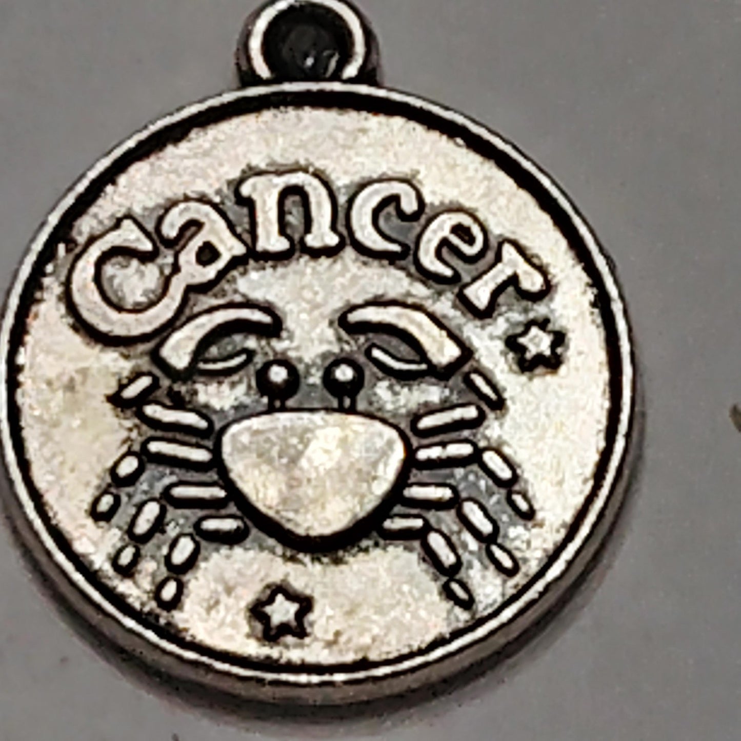 Cancer Zodiac Charm Patinated Silver‑Tone Crab Design 5/8" Medallion Pendant