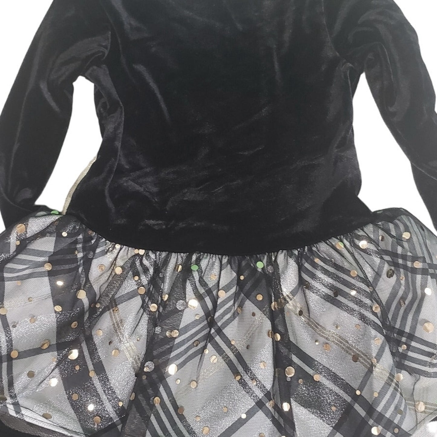 Bonnie Jean Long Sleeve Stretch Velvet to Gold Taffeta Print Hipster Dress, 6X