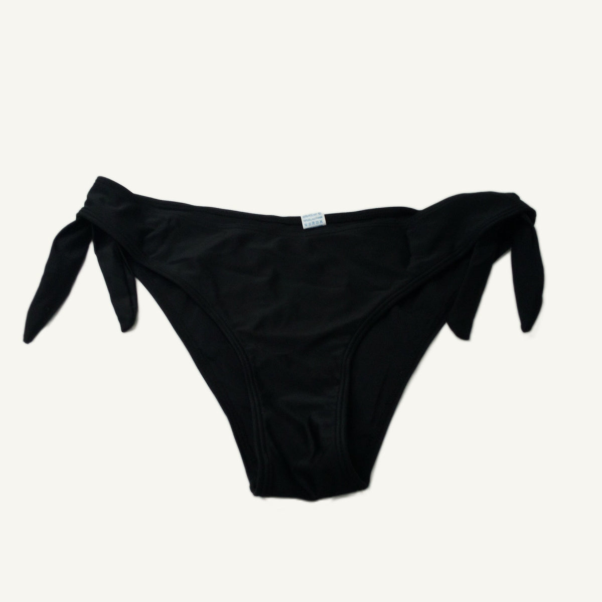 Women's Black Side-Tie Bikini Bottoms High-Cut Cheeky Swimwear Size L