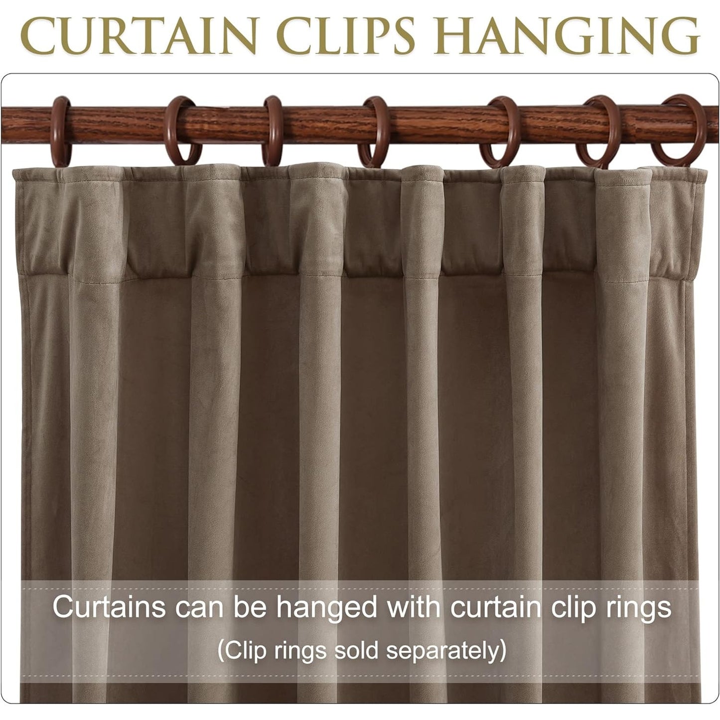 StangH Taupe Velvet Curtains Room Darkening, Thermal, W52 x L102, 2 Panels Set