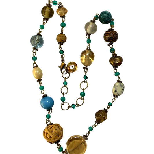 Variety Necklace 16 Assorted Embellishments on this 20" Necklace- Vintage 1970s