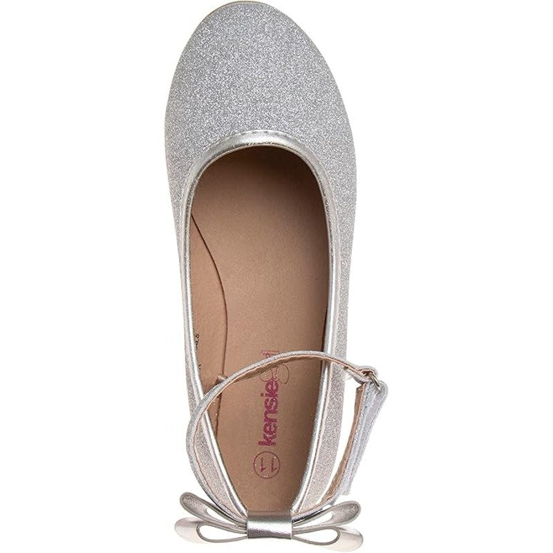 Kensie Girl Girls’ Silver Glitter Ballet Flats – Size 4 Big Kid