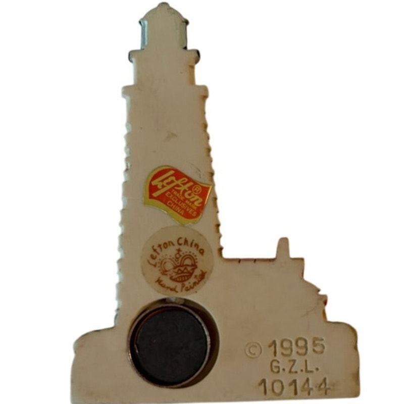 Lefton Cana Island Lighthouse 1995 G.Z.L. 10144 Resin Fridge Magnet Door County