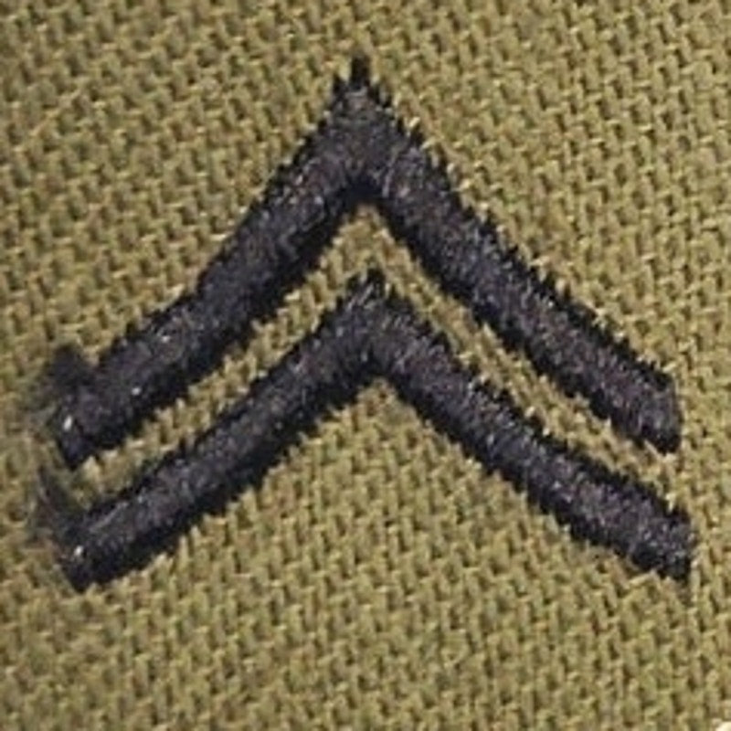 US Army CPL E‑4 Rank Patch Pair Subdued ODG 4‑7/8" × 1‑7/8" Raw‑Edge Vintage