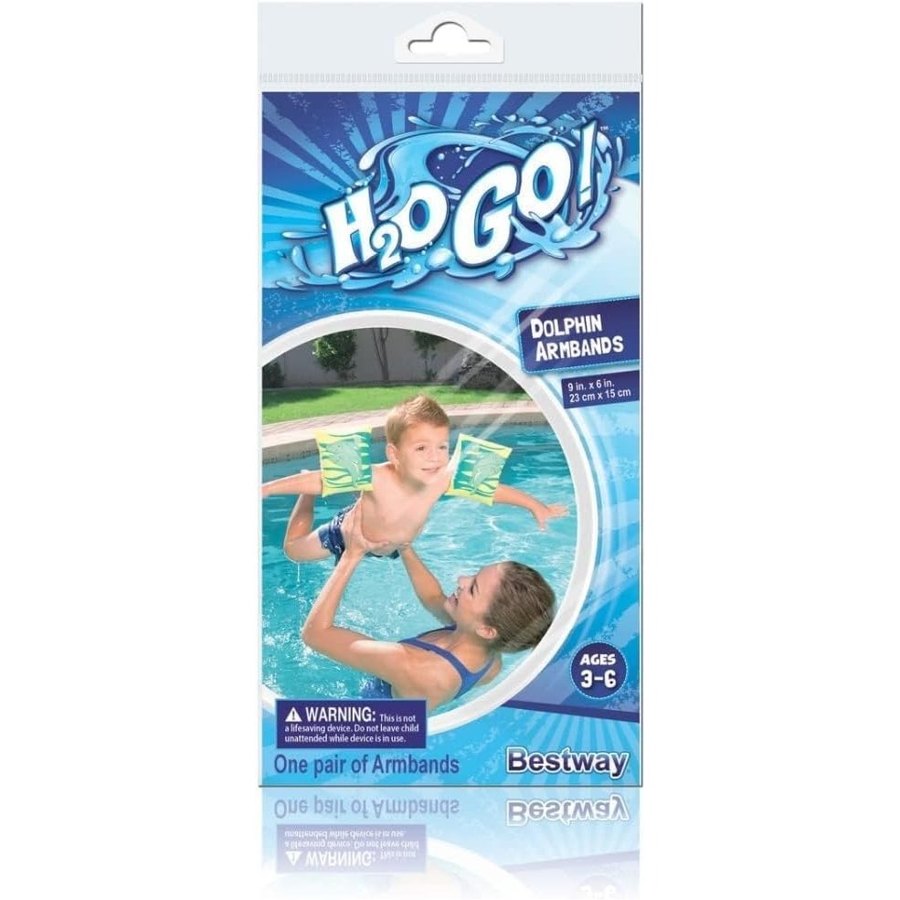 Kids Armbands Floaties, Dolphins, Ages 3-6, 6.5" x 5" x 6" Inflated, H2O Go! Yellow
