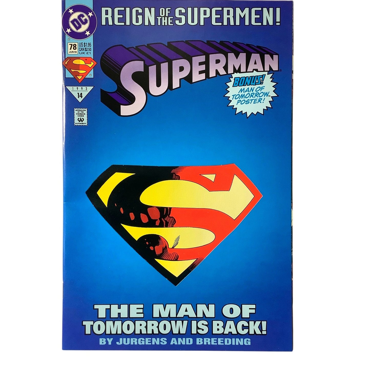 DC Comics, Superman #78, Collector's Die Cut Edition, Jun 1993, NM 9.4