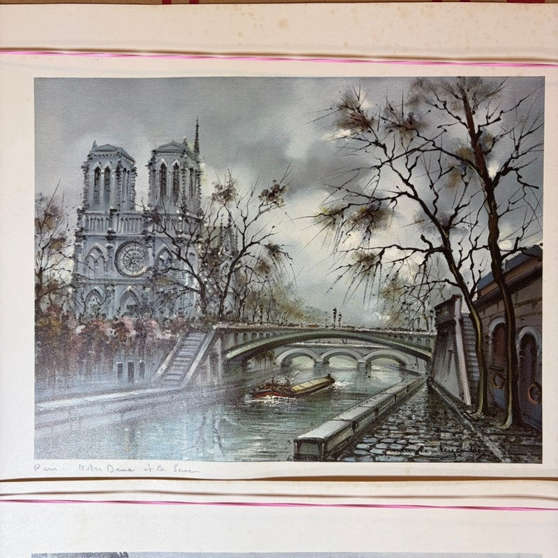 Vintage Paris Prints - 1972 Notre Dame & 1974 Sacre-Coeur 2PC Set, 18x14.5"