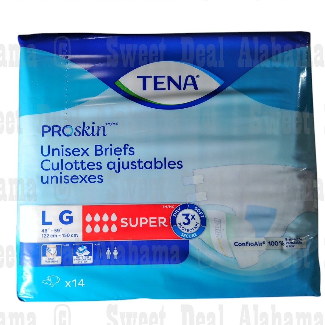 TENA Unisex Adult Briefs, Diaper Style, Max Fitted Protection Size L 56 Ct.