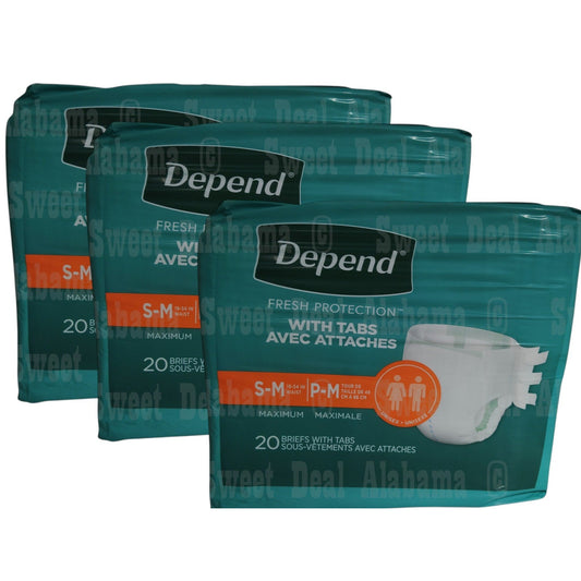 Depend Unisex Adult Briefs, Diaper Style, Max Fitted Protection Size S/M 60 Ct.