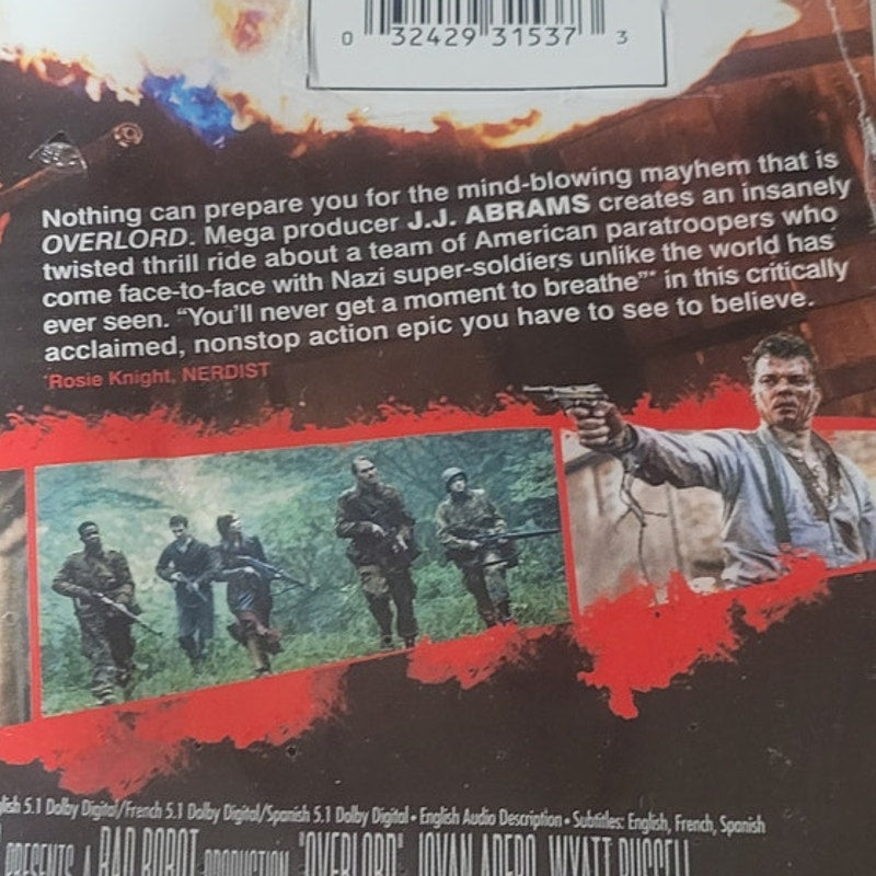 Overlord DVD 2018 JJ Abrams Horror Action Thriller WWll Nazi Lab Soldiers, NPV