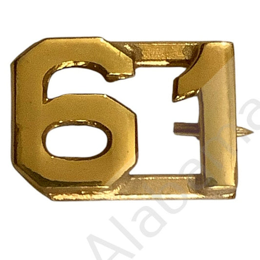 c.1910s Numeric "61", Brass Military C-Clasp Hat / Lapel / Collar Pin 3/8"H