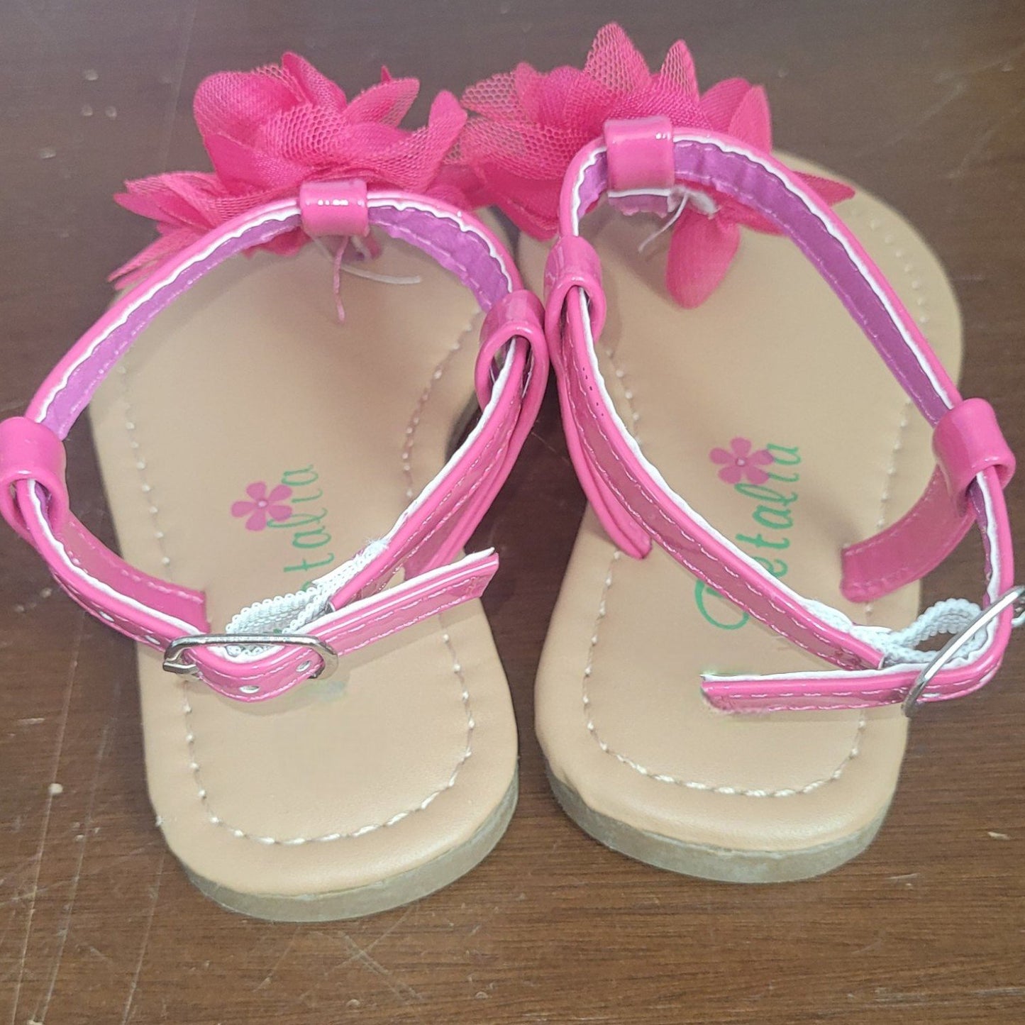 Petalia Toddler Girls' Sandals, 7,  Fuchsia Patent - Fuchsia Mesh Flower Sandal