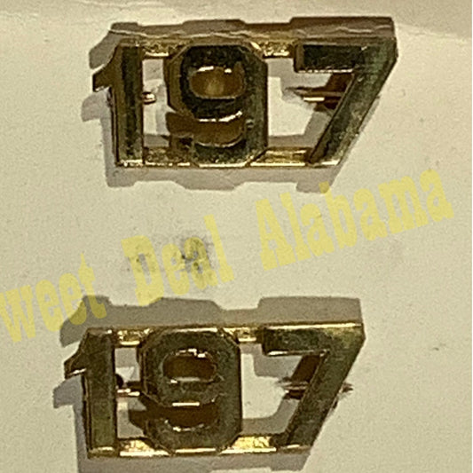 Early/Mid 1900s Brass C-Clasp "197" Collar Devices 3/8"H Hat / Lapel Pins Set
