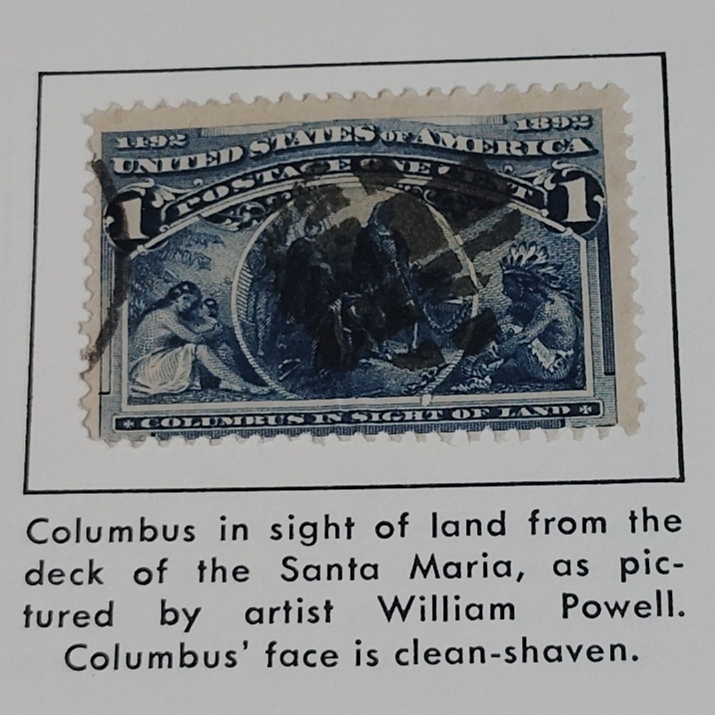 1893 1¢ Columbus in Sight of Land Stamp, Scott #230 Canceled, Columbian Expo