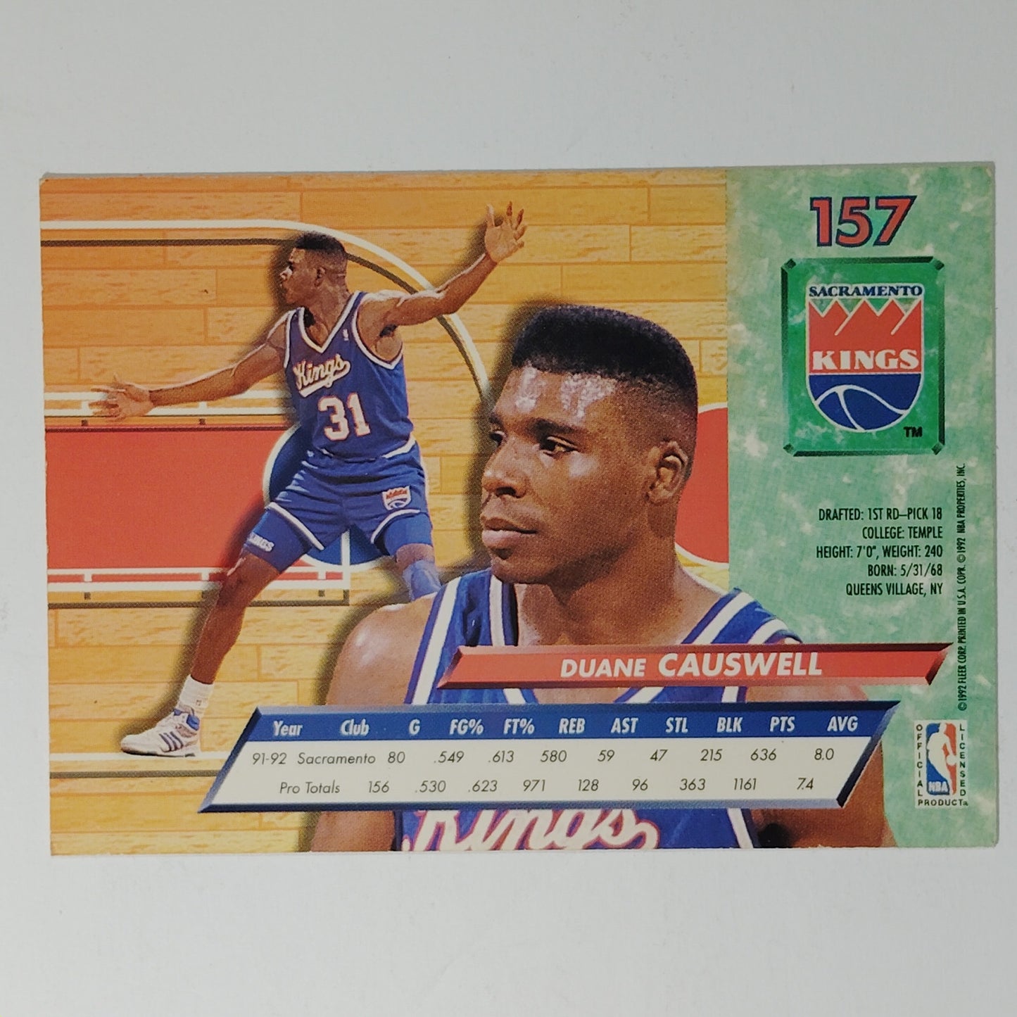 1992–93 Fleer Ultra Duane Causwell #157 – Sacramento Kings – Center – NBA Card