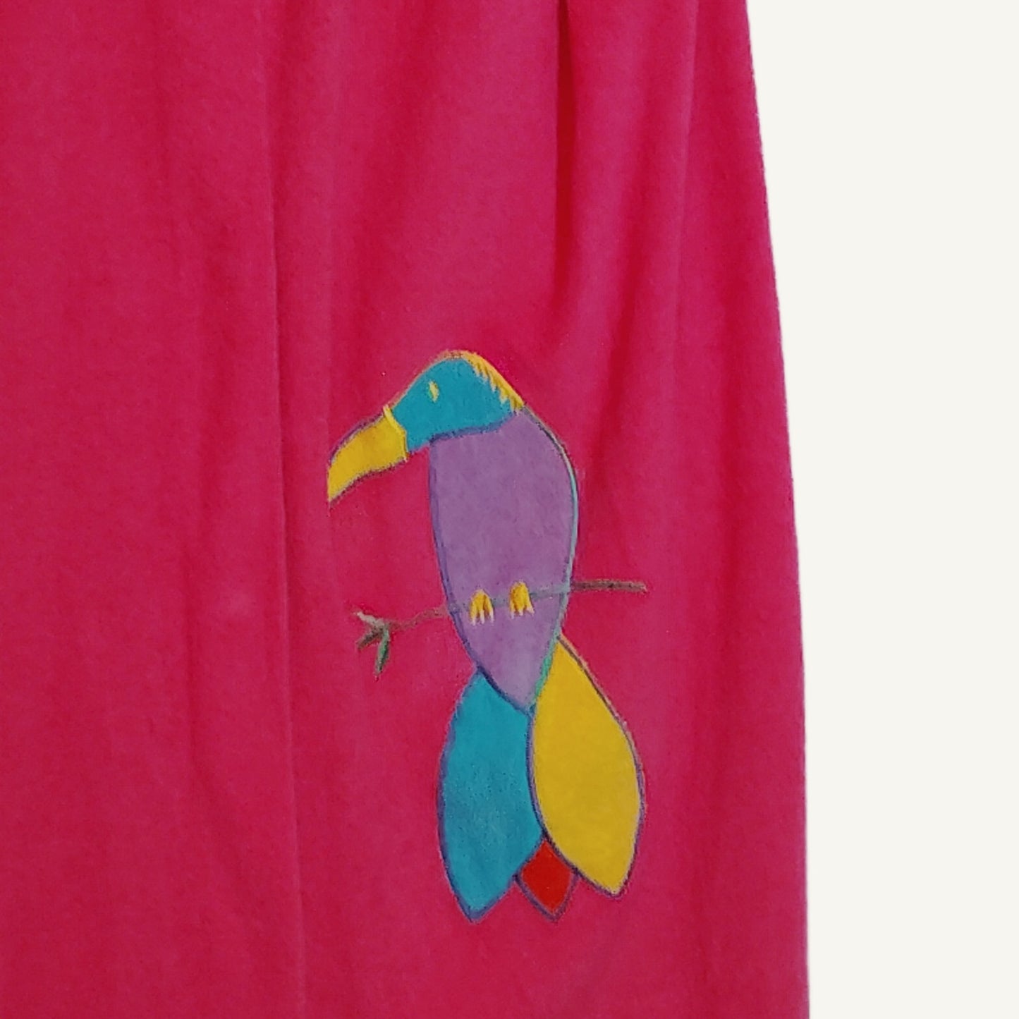 Vintage Shadowline Terry Cloth Robe Pink Embroidered Parrot Snaps Medium