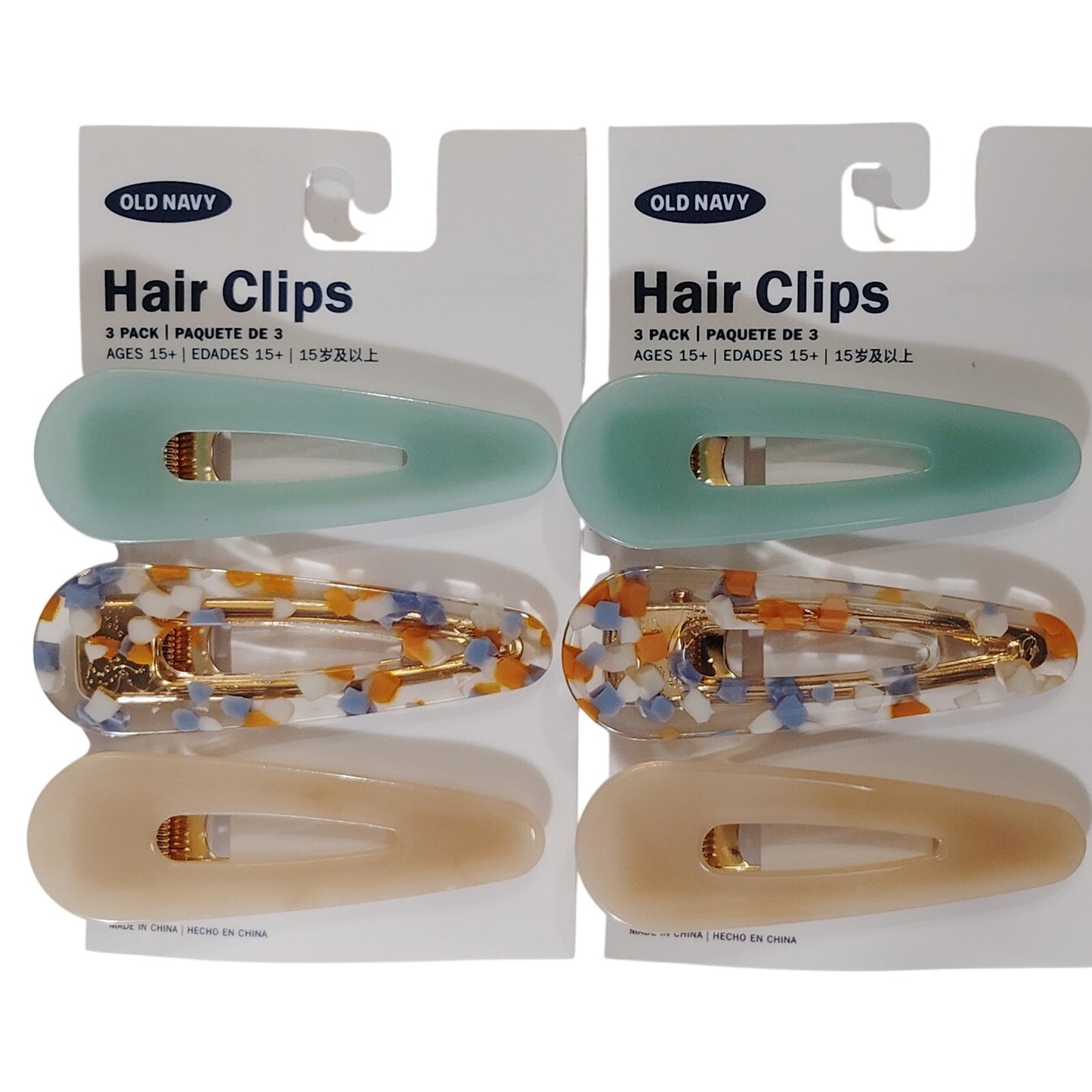 Old Navy Hair Clips – 2 Matching 3-Packs, Teardrop Style, Mint, Beige, Confetti