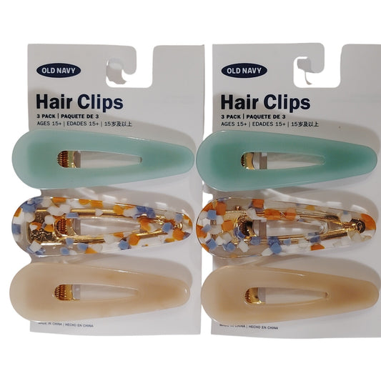 Old Navy Hair Clips – 2 Matching 3-Packs, Teardrop Style, Mint, Beige, Confetti