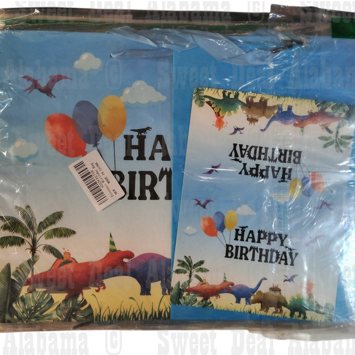 Large 13" Dinosaur Birthday Gift Bag w/ Card & Tissue – Watercolor Design