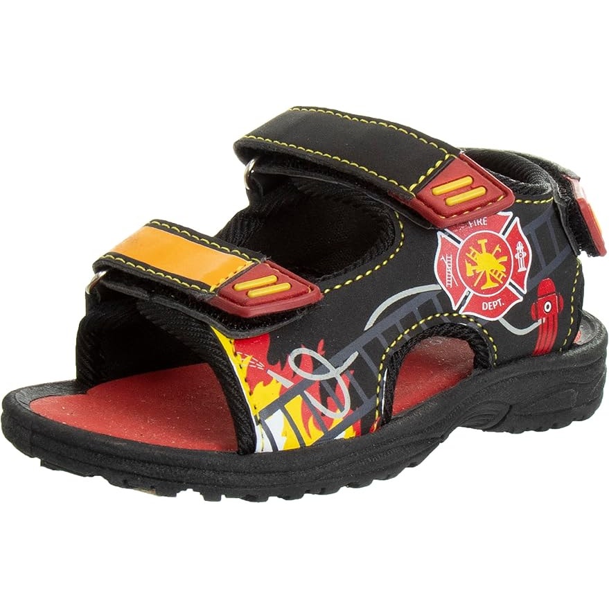 Rugged Bear Kids’ Black/Red Fire Dept. Sport Sandals, Water-Ready Size 5 Toddler