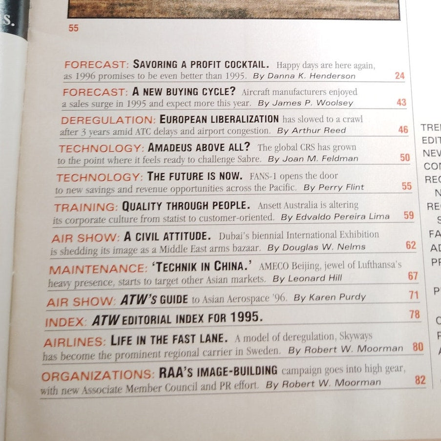 Air Transport World Magazine January 1996 - Vintage Aviation Publication