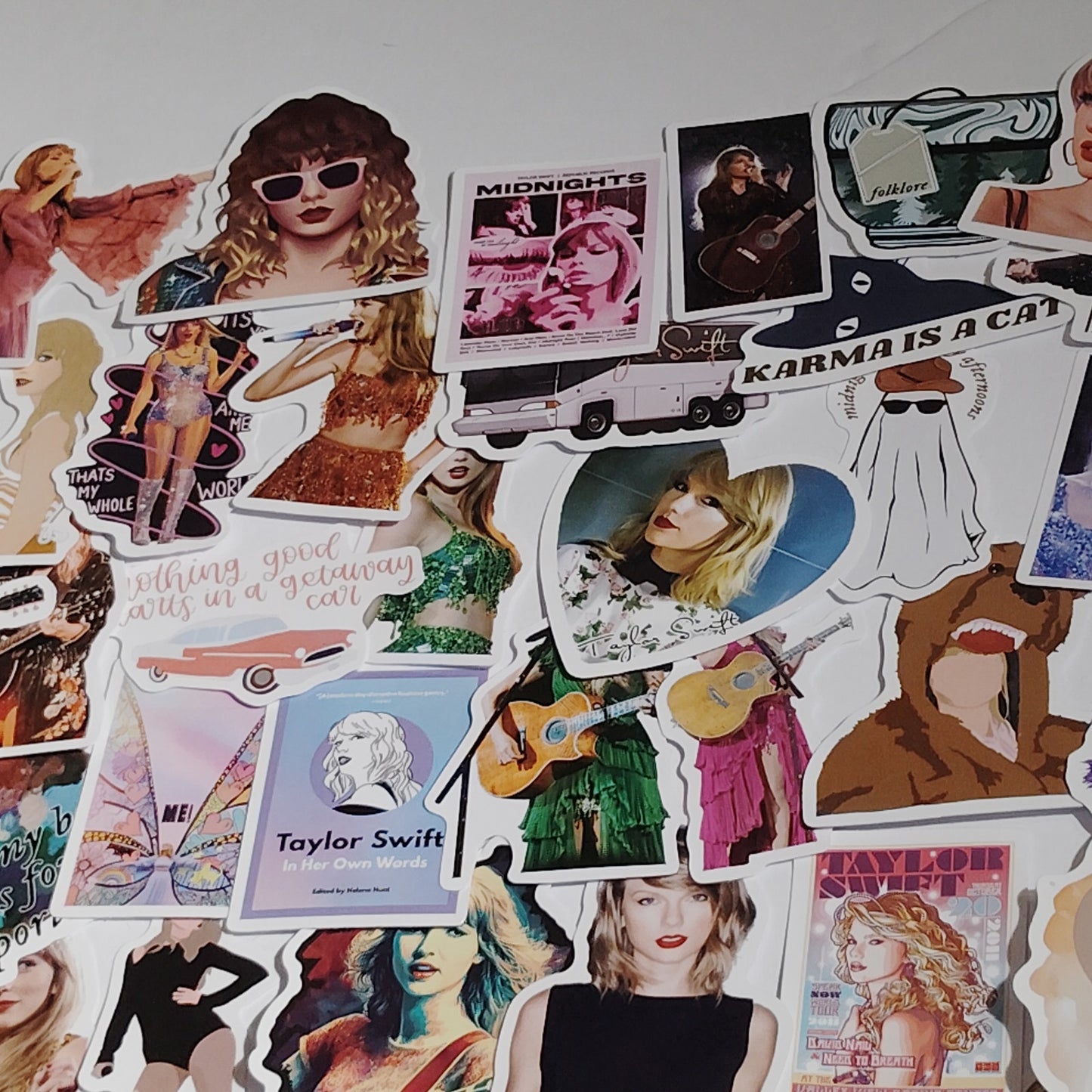 Lot of 100 Assorted Taylor Swift Pop‑Style Stickers Pictured for Scrapbooking & Crafts