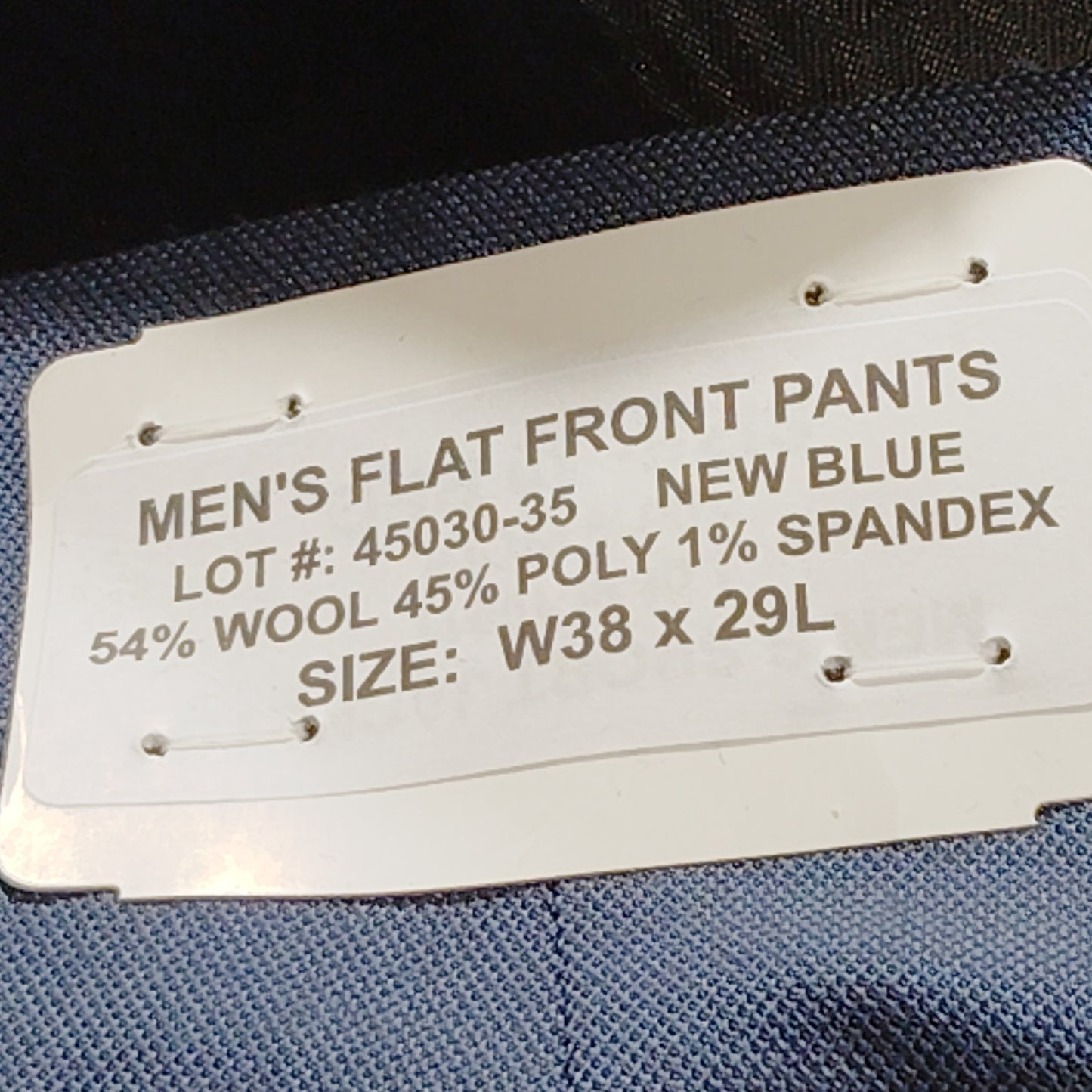 Men’s Flat‑Front Wool‑Blend Dress Pants – Blue – Size 38x29 – Classic Fit – NWT