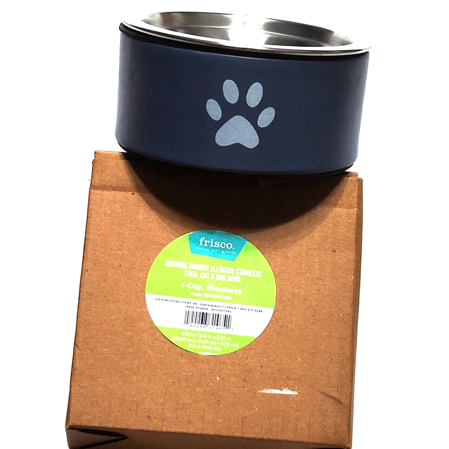 Frisco Paw Print Non‑Skid Stainless Steel Dog Bowl Blueberry Small (8 oz.) LN