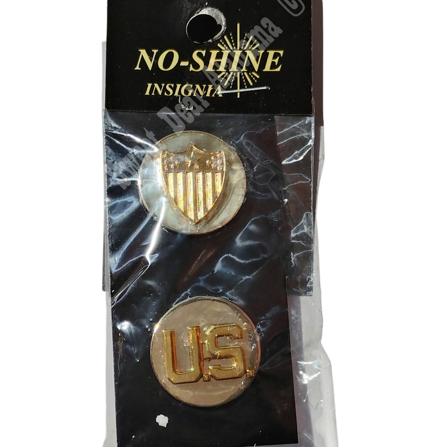 Enlisted Collar Device Pin Set: U.S. & Adjutant General Discs, 1"D, Gold, NIP