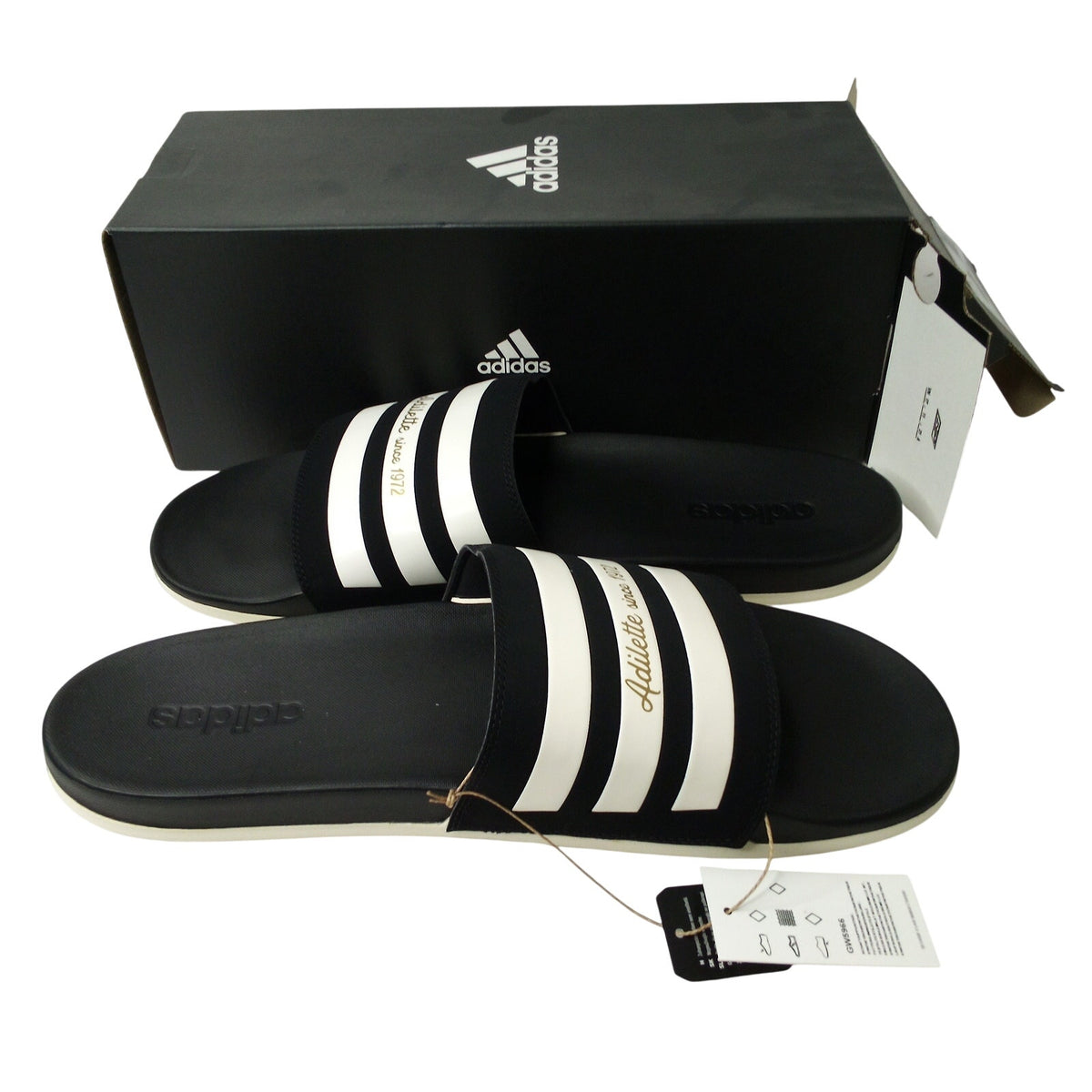 adidas Adilette Comfort Slides Black White, Men's Size 18, Unisex, Sandals